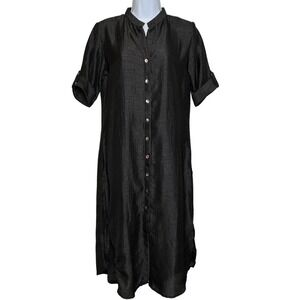 ENV Womens Black Textured Mandarin Collar Asian Style Kimono Shirt Dress Size L
